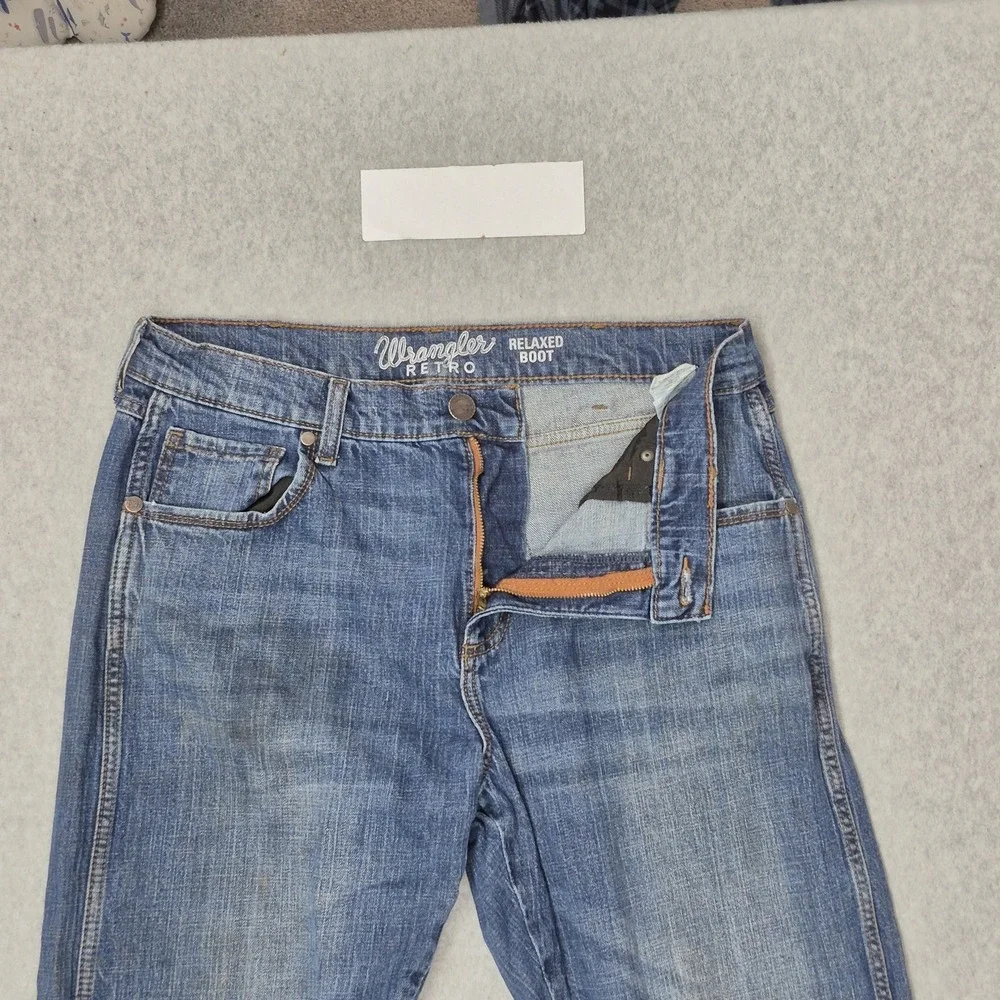 Wrangler Men Jeans 33X34 Blue Denim Bootcut Retro Relaxed Boot Grunge